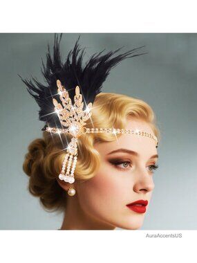 1920s Feather Fascinator Headband Vintage Hair Accessory for Women